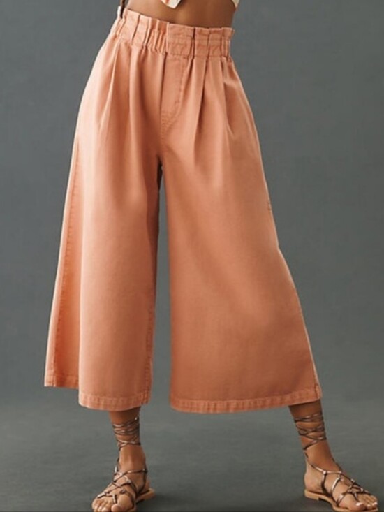 Pilcro Pants - Pilcro Paper Bag Waist Super Wide Leg Cropped Pull On Denim Pants Size Medium